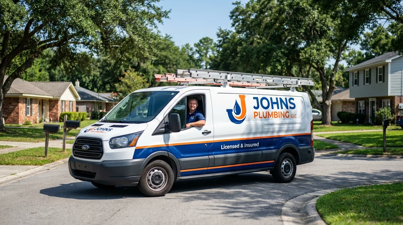 Johns Plumbing LLC service van in Albany, IN