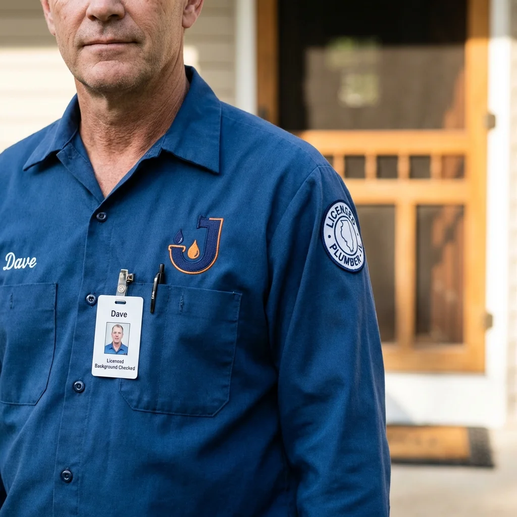 Licensed plumber showing ID badge in Albany, IN