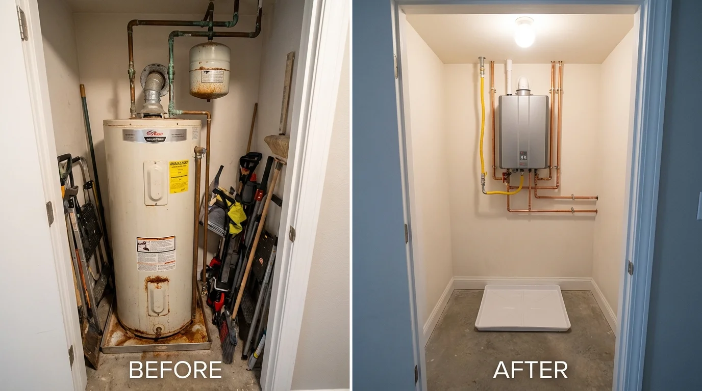 Tank water heater versus wall-mounted tankless unit comparison for Albany, IN homeowners